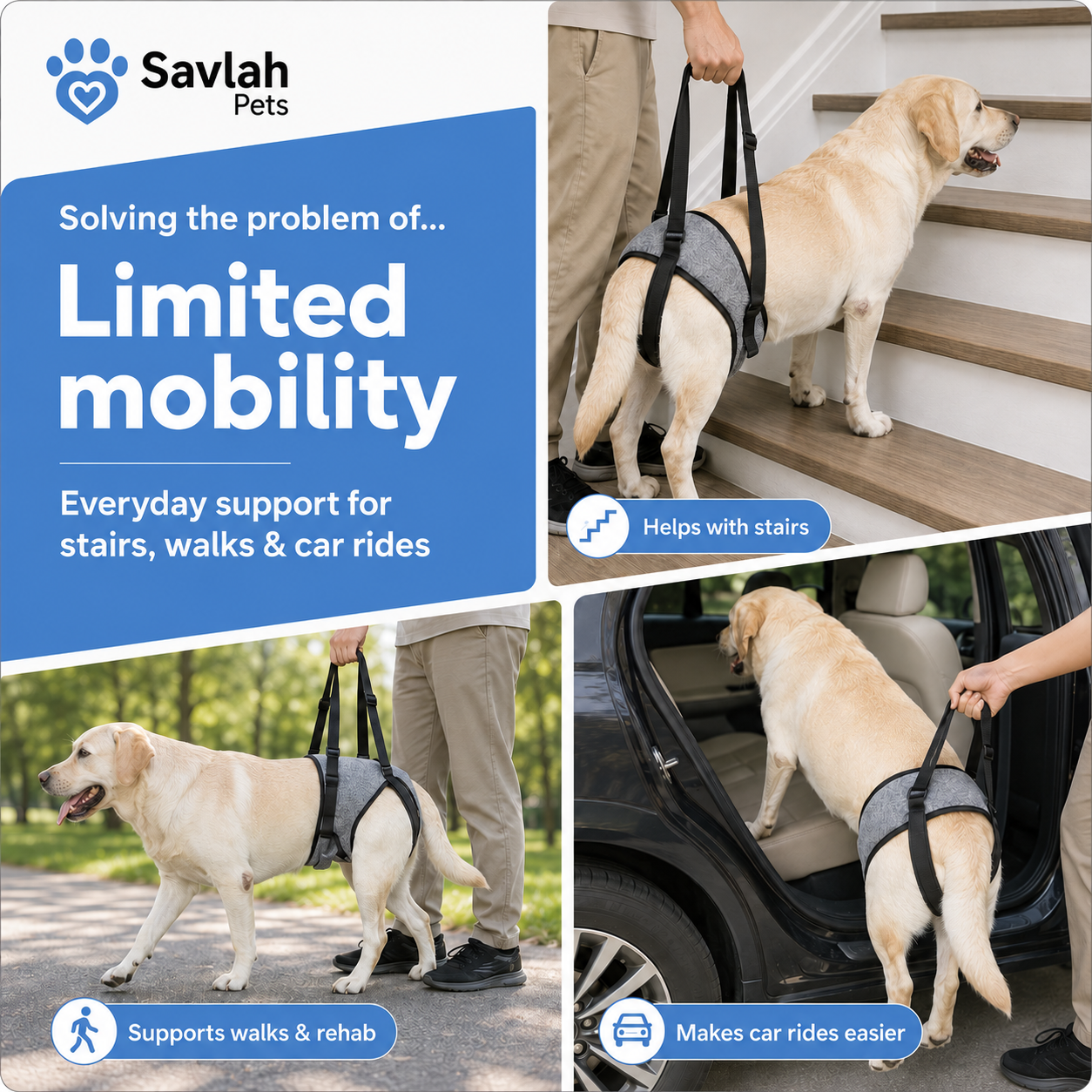 Savlah Pets Dog Lift Harness – Rear Leg Support Sling